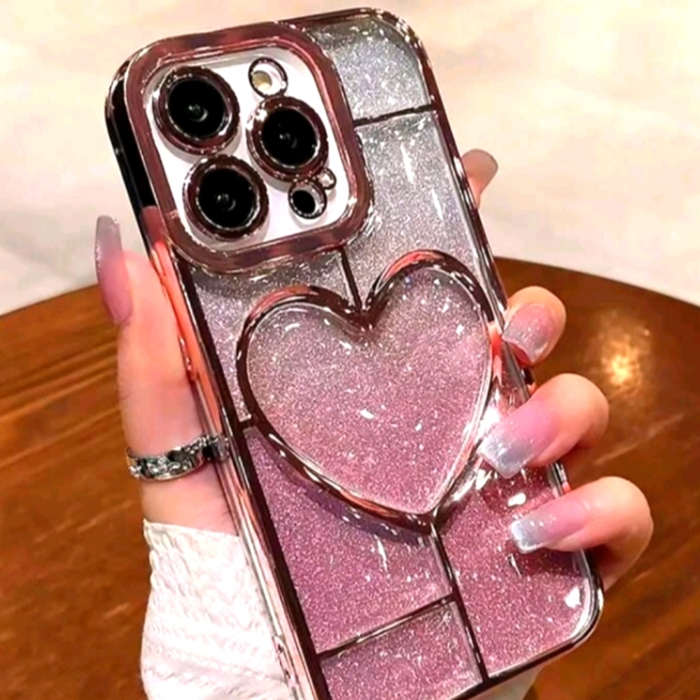 iphone 14 Pro Max PhoneCase Luxury Heart Decor/ with FREE 3pcs Screen Protector